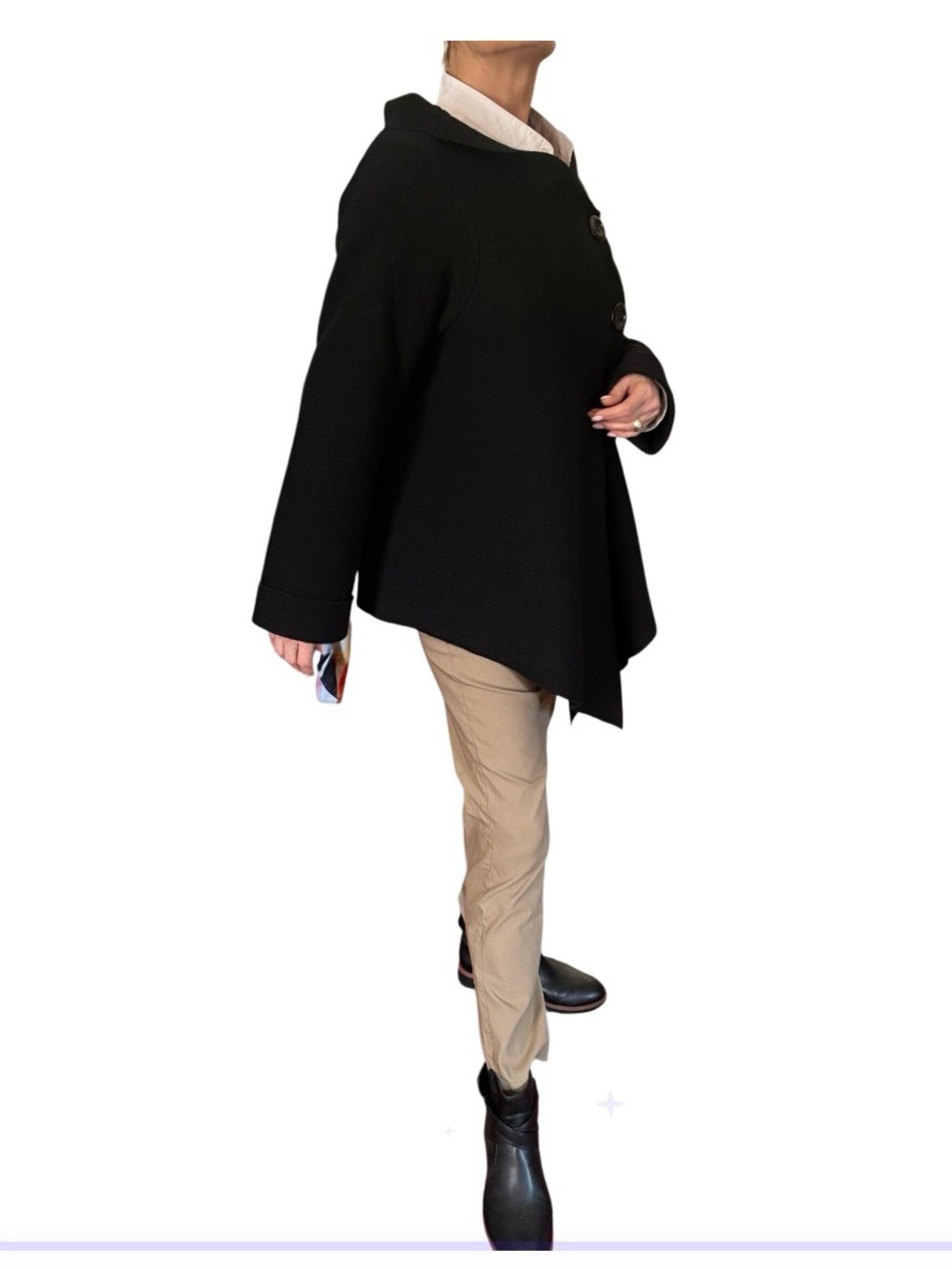 100% Virgin Wool Emma Luna M.T.T. Black Asymmetric Button-Front Women's Jacket - Picture 2 of 14